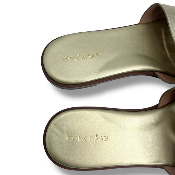 Cole Haan Flynn Logo Slide Sandals Size 10 Metallic Gold Cut out Flats - Picture 7 of 13
